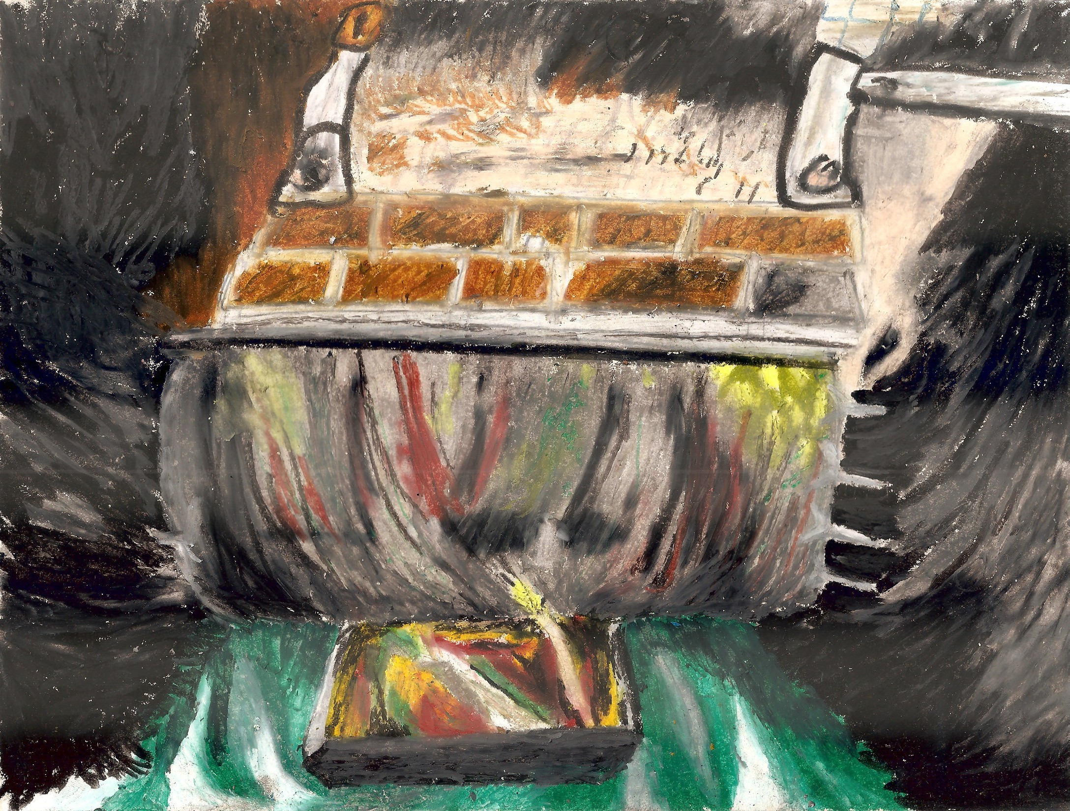 oil pastel drawing of bile being harvested from a bear